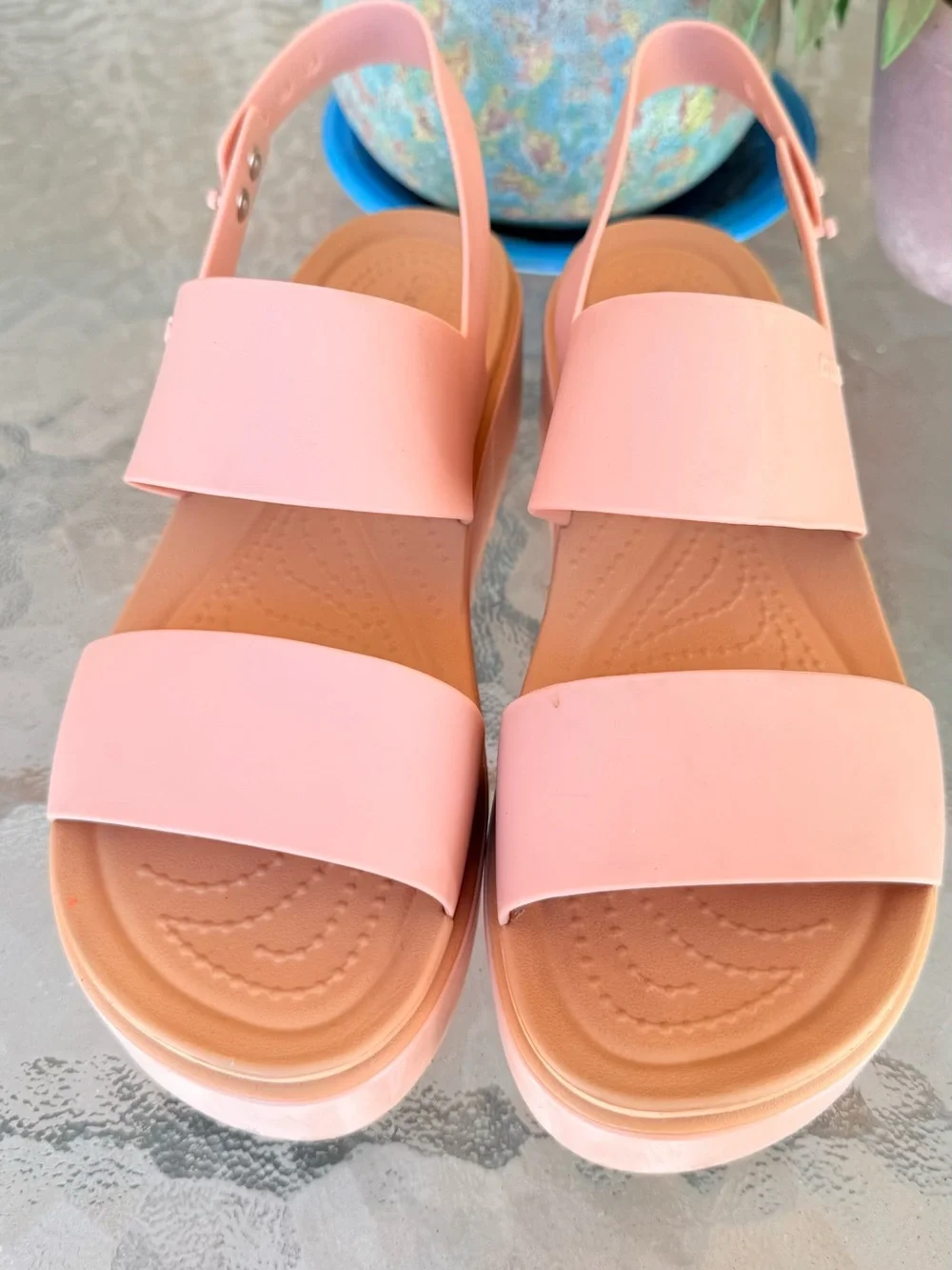 Crocs Brooklyn Low Wedge Ankle Strap Sandals - Pink/Tan Women’s 8